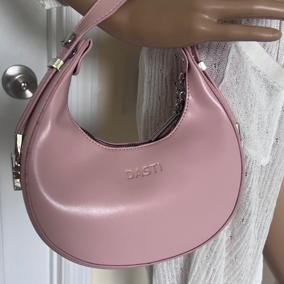 NWT Half-Moon Round Pink Barbie Color Small Purse Bag Women w Convertible Handle - Picture 6 of 9